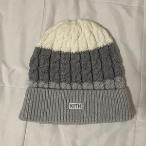 KITH Gray and White striped beanie